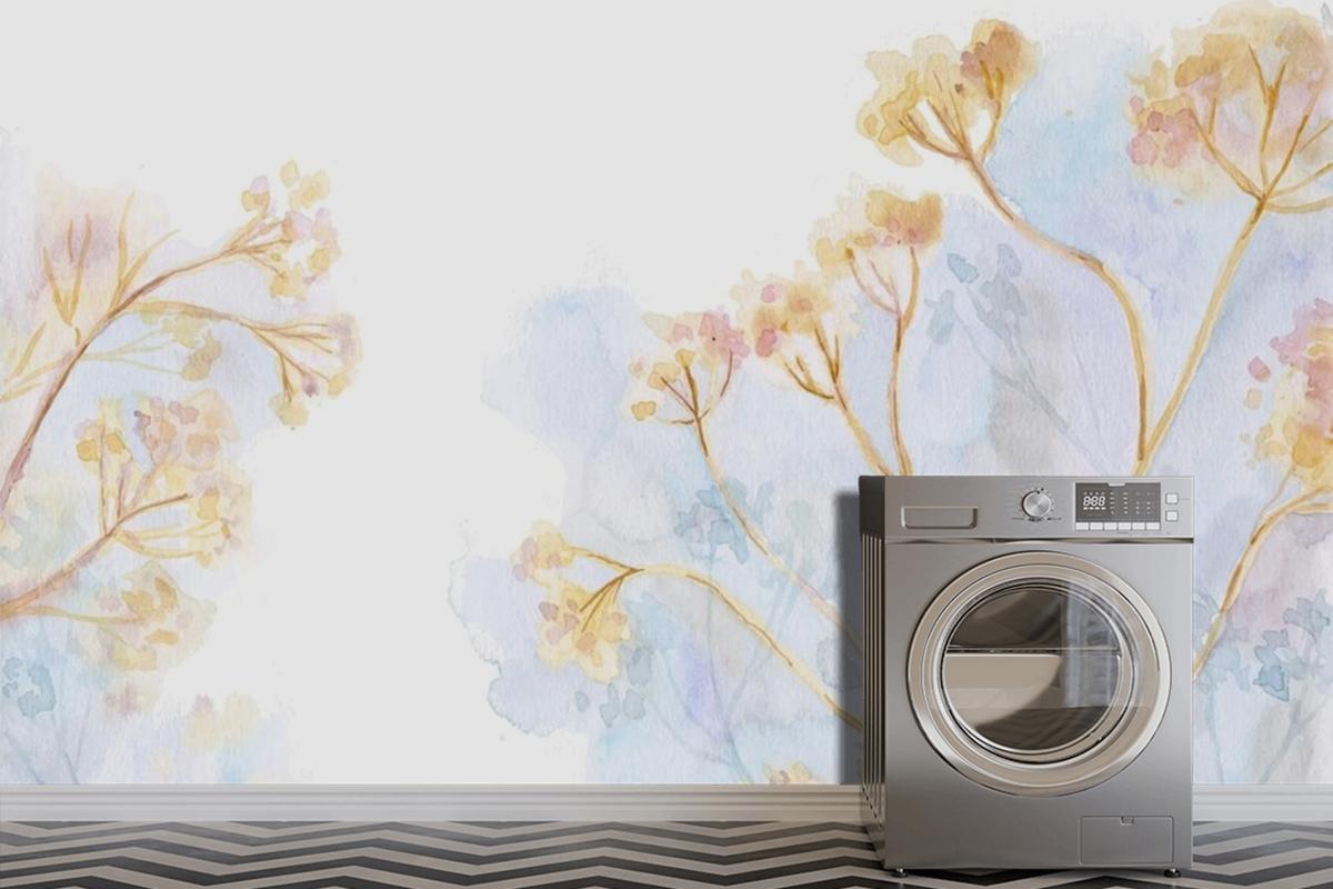 Hand Painted Watercolor Nature Laundry Room Wallpaper Mural