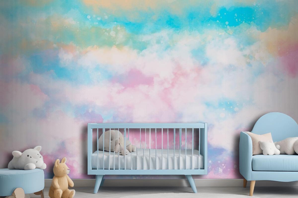 Hand Painted Watercolor Pastel Sky Background Girl Wallpaper Mural