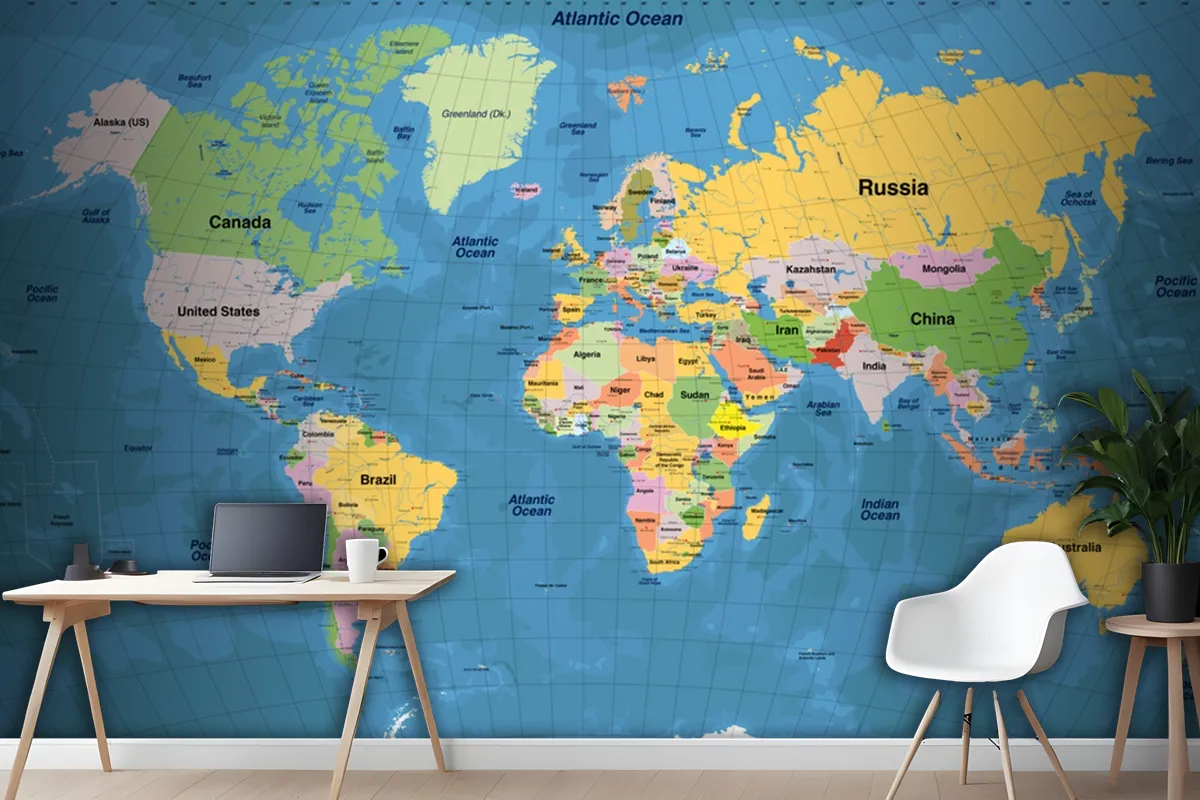 High Detailed Illustration Of World Map Wallpaper Mural