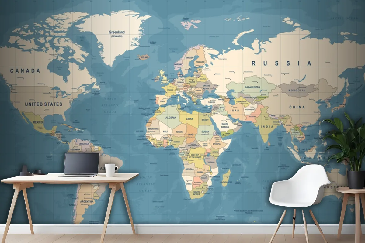 High Detailed Illustration Of Worldmap Wallpaper Mural