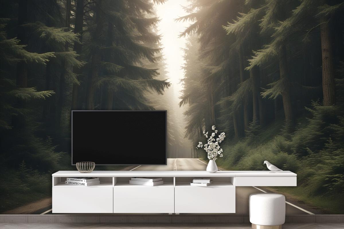 Highway On The Forest Landscape Wallpaper Mural