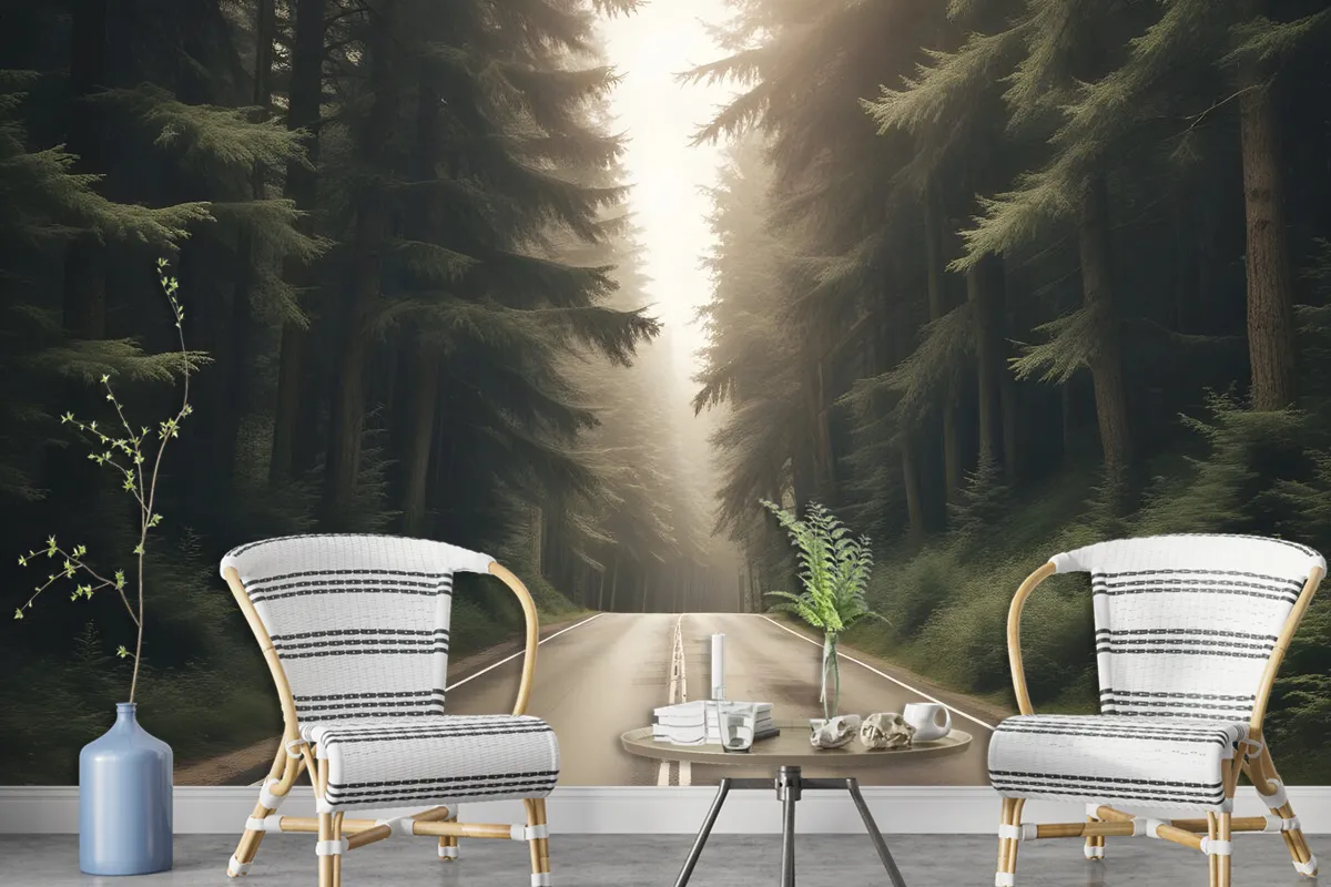 Highway On The Forest Landscape Wallpaper Mural