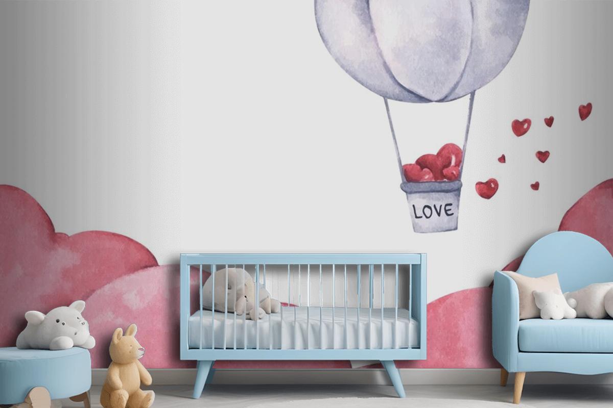 Hot Air Balloon With Heart Float On The Sky Wallpaper Mural