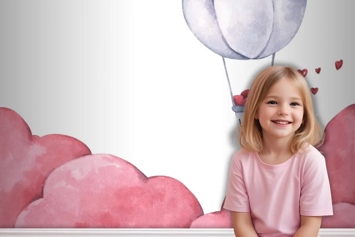 Hot Air Balloon With Heart Float On The Sky Wallpaper Mural