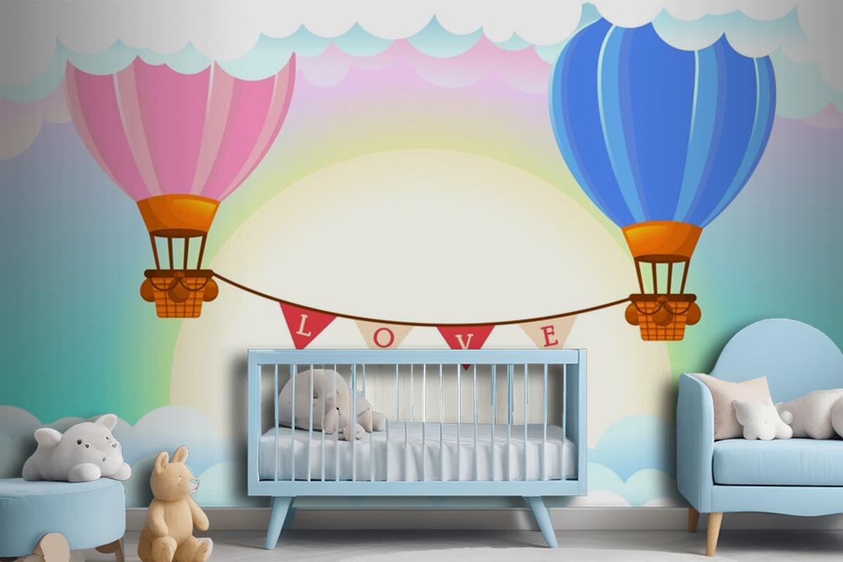 Hot Air Balloons Girl Wallpaper Mural