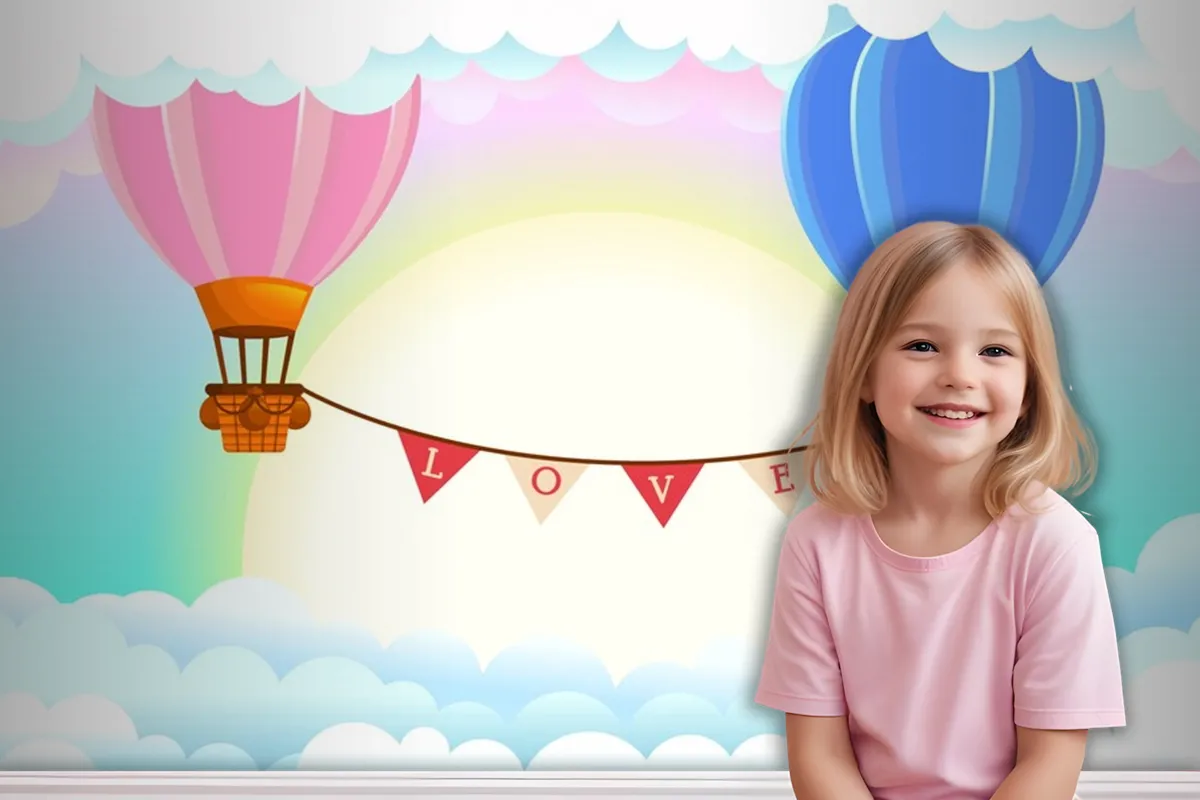 Hot Air Balloons Girl Wallpaper Mural