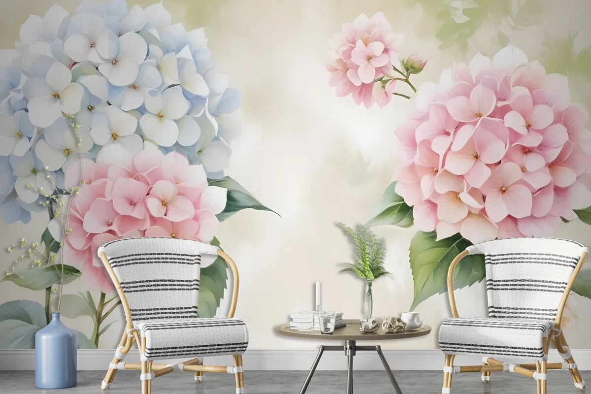 Hydrangea Floral Art Wallpaper Mural