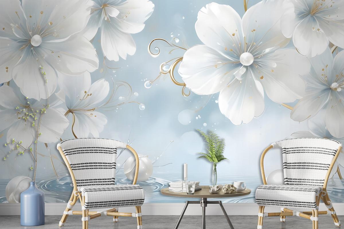 Jewelry White Lux Floral Wallpaper Mural