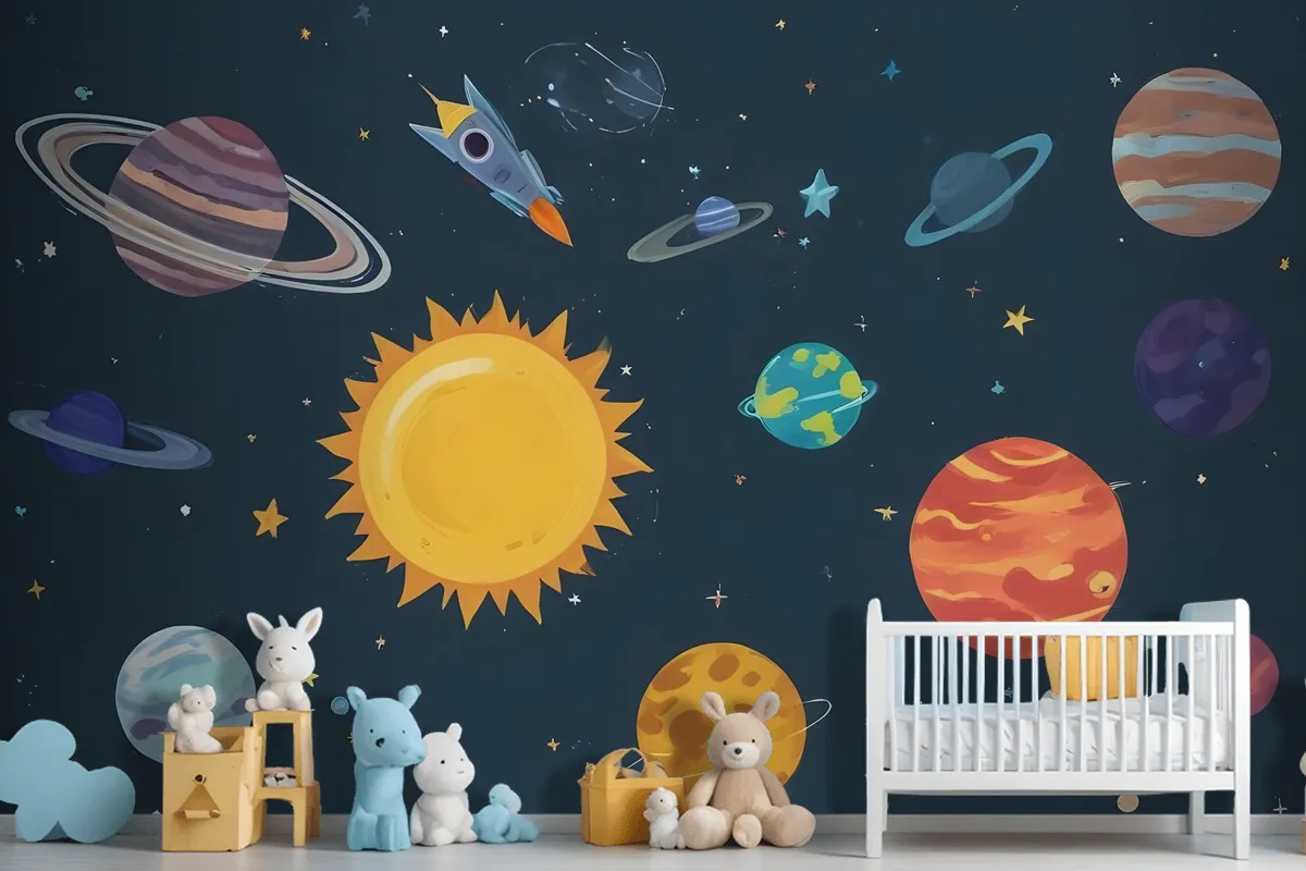 Kids Boys Watercolor Space And Solar System Wallpaper Mural