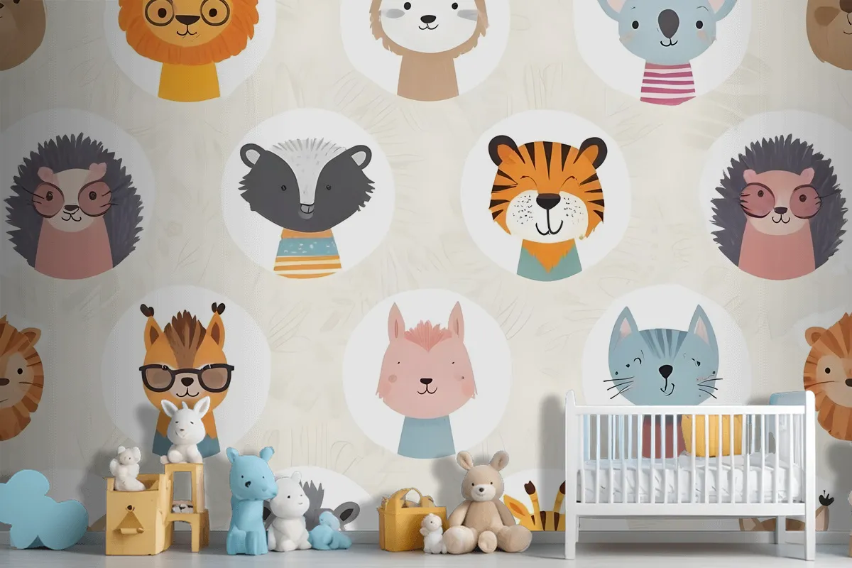 Kids Cute Safari Animals Pattern Wallpaper Mural