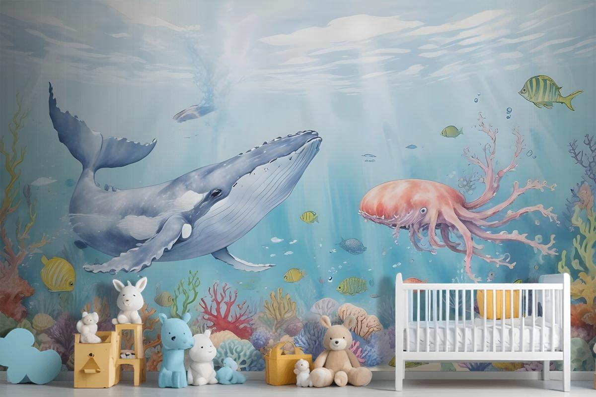 Kids Cute Whale Undersea Wallpaper Murals