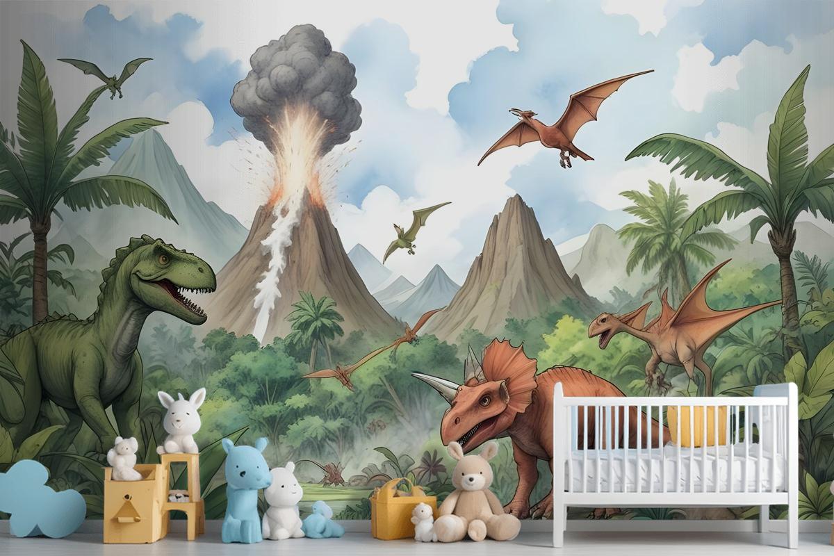 Kids Dinosaur With Trex Jurassic World Wallpaper Mural