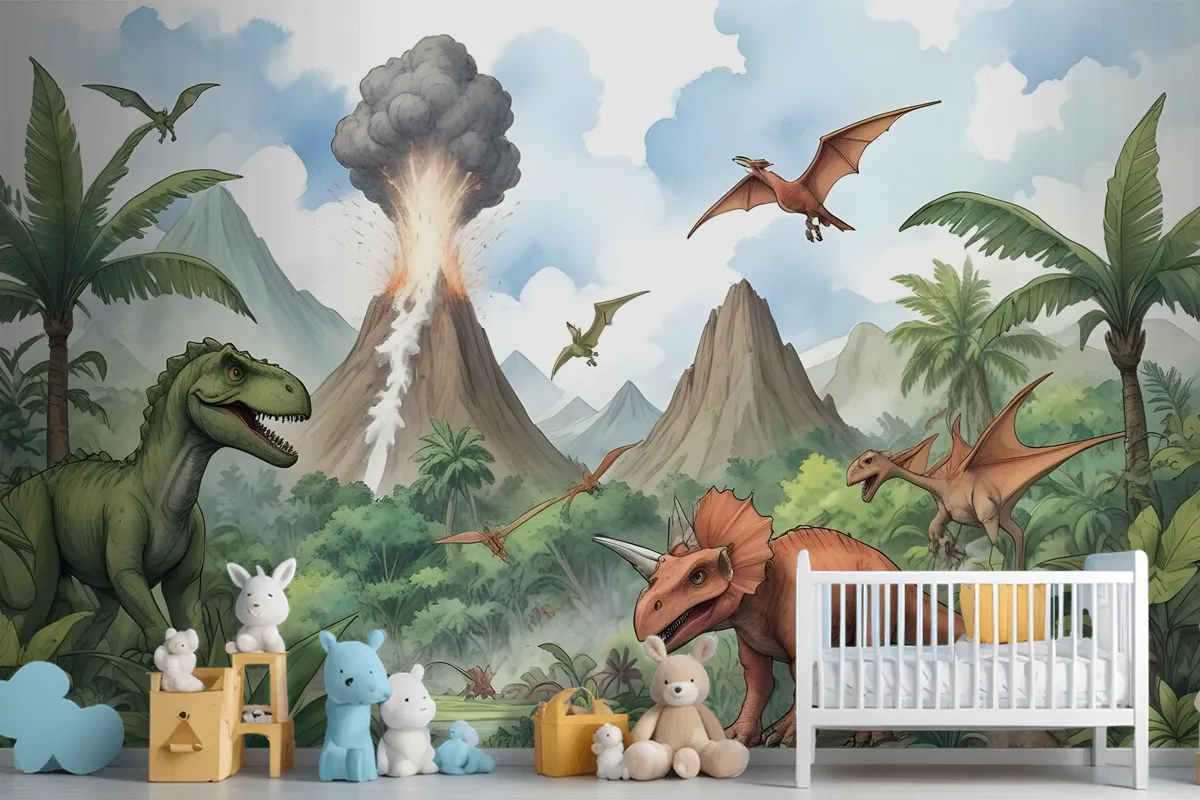 Kids Dinosaur With Trex Jurassic World Wallpaper Mural