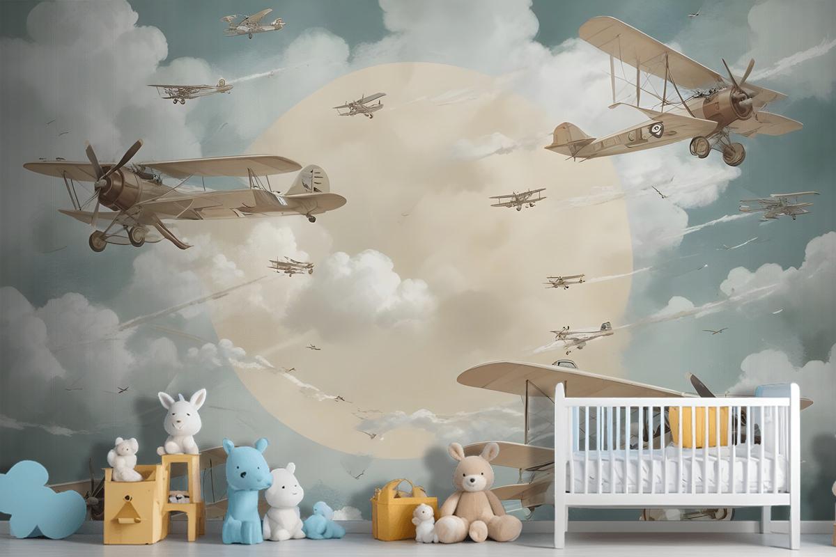 Kids Moon With Aircraft Wallpaper Mural