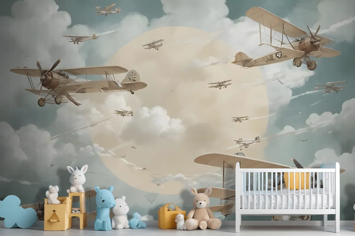 Kids Moon With Aircraft Wallpaper Mural