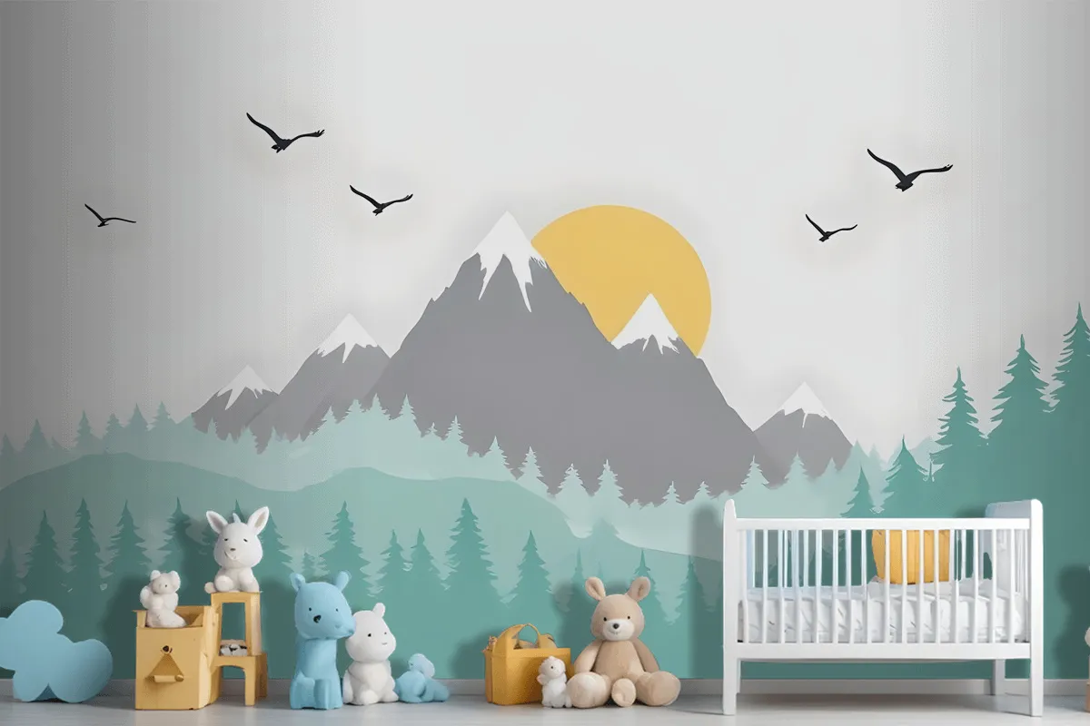 Kids Mountain Landscape With Trees Wallpaper Mural