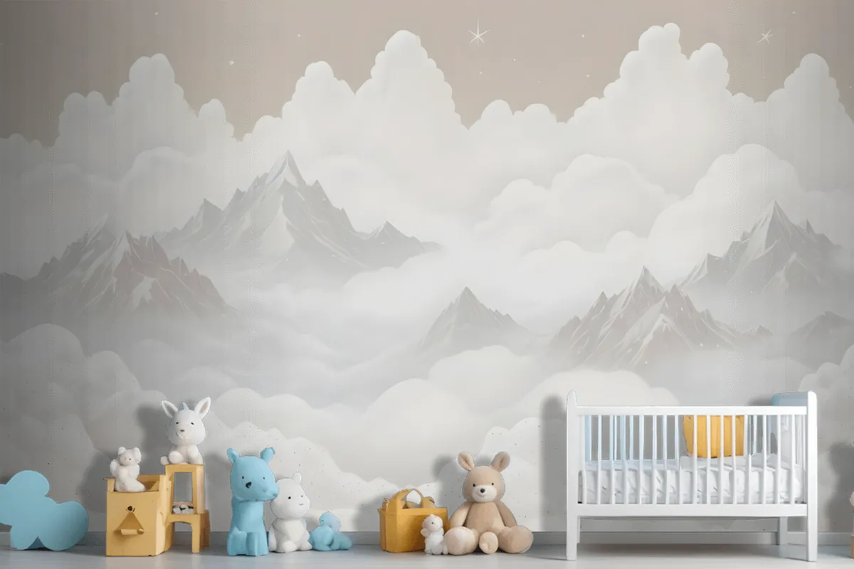 Kids Mountain With Clouds Wallpaper Mural