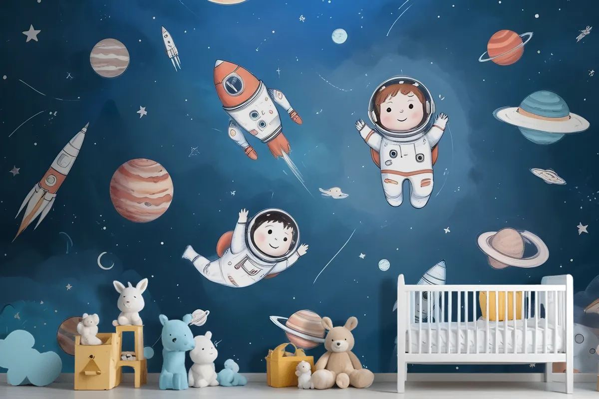 Kids Watercolor Space With Planets Wallpaper Mural