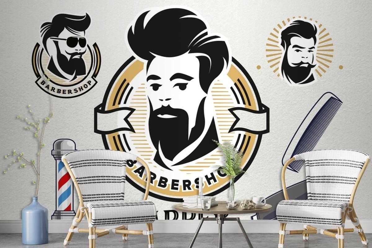 Krem Arka Plan Barbershop Duvar Kağıdı