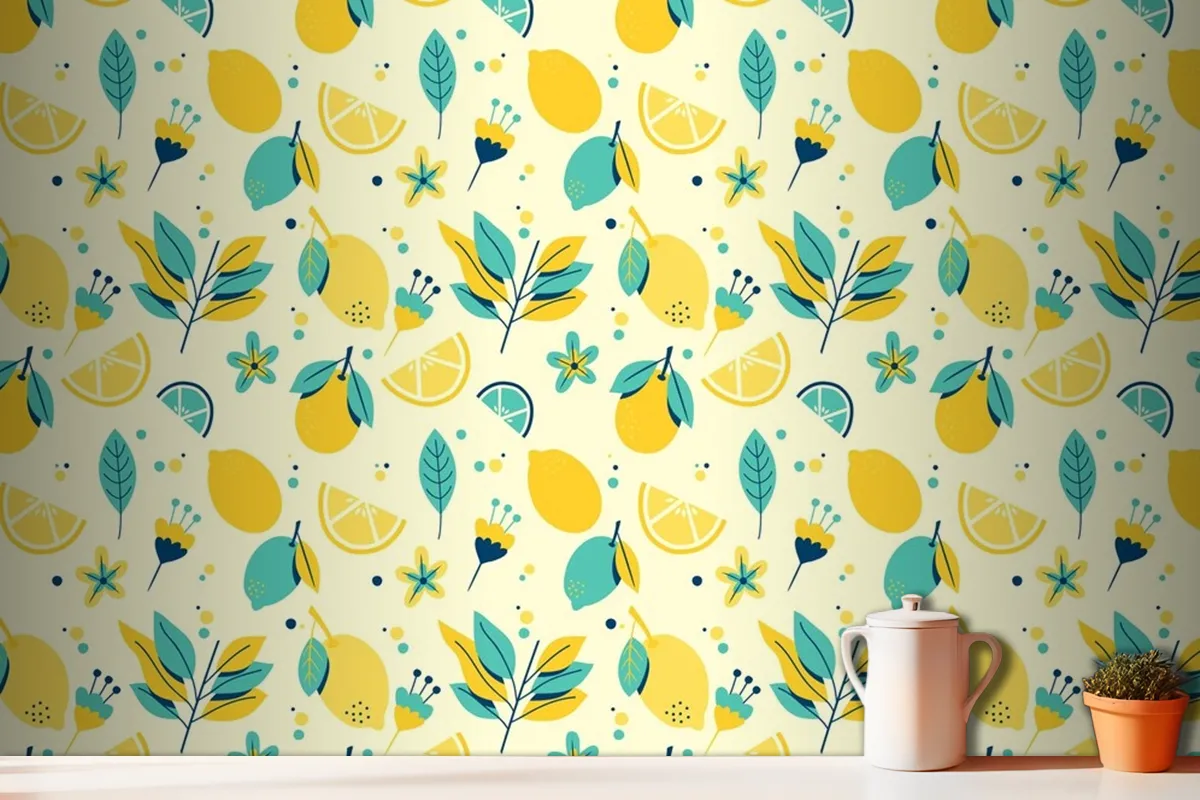 Lemon Summer Pattern Wallpaper Theme Wallpaper Mural