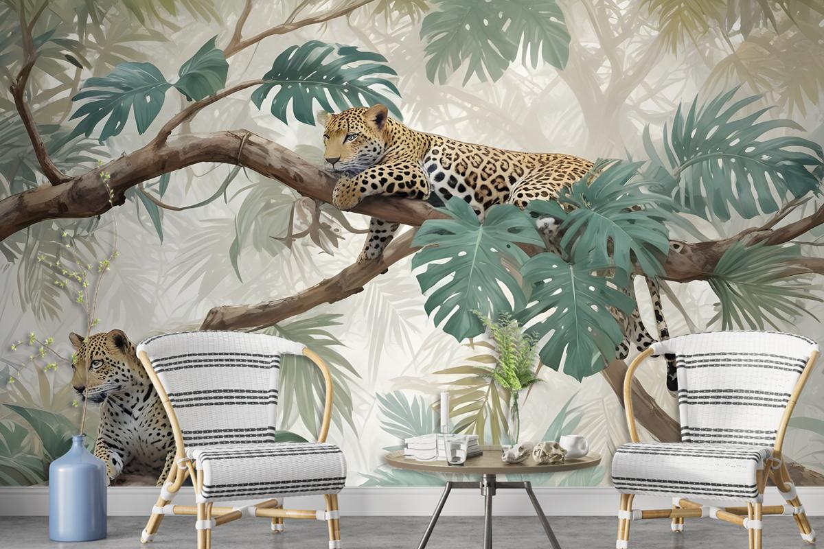 Leopards On Branch Jungle Wallpaper Mural