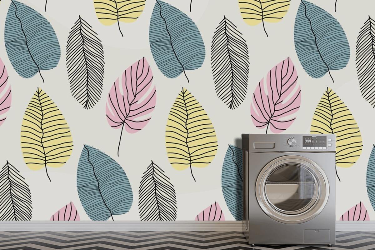 Linear Tropical Leaves With Pastel Color Wallpaper Mural