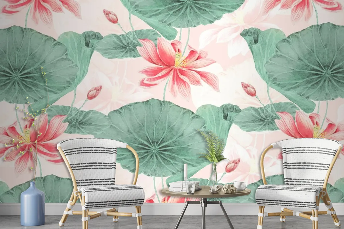 Lotus Pattern Botanical Background Wallpaper Mural