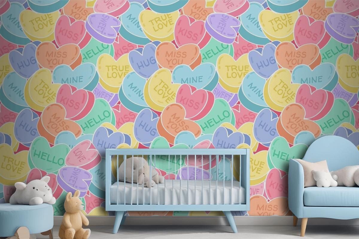 Lovely Conversation Hearts Pattern Wallpaper Mural