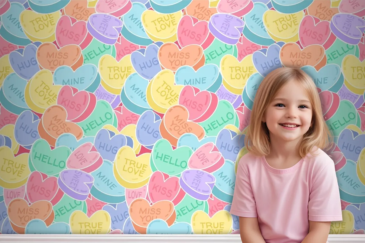 Lovely Conversation Hearts Pattern Wallpaper Mural