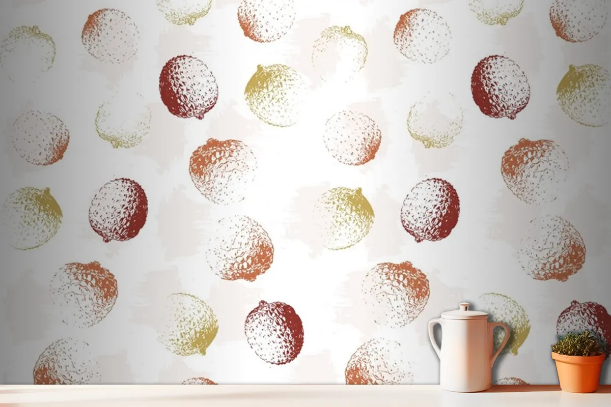 Lychee Fruit Pattern Colorful Vintage Vector Textures Wallpaper Mural