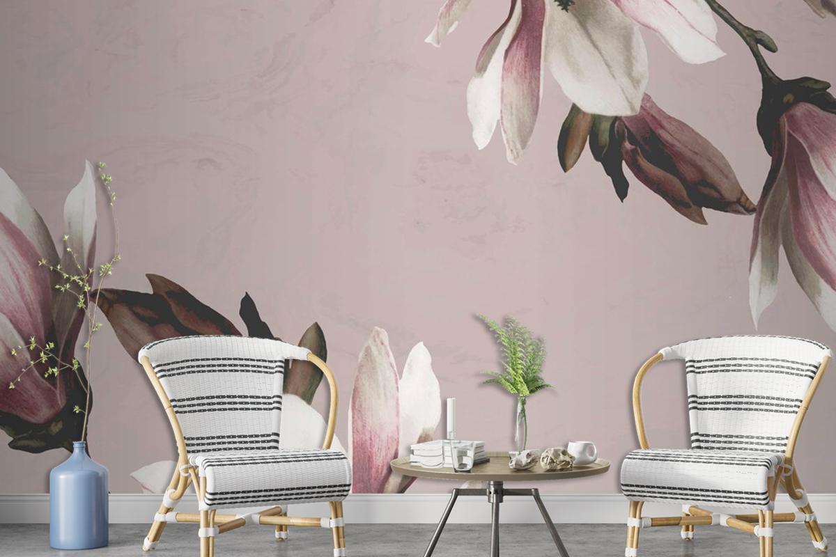 Magnolia Border On Beige Background Wallpaper Mural