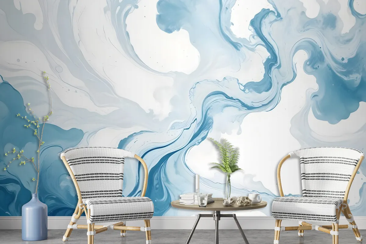 Marble Style Blue Brush Paint Art Wallpaper Mural