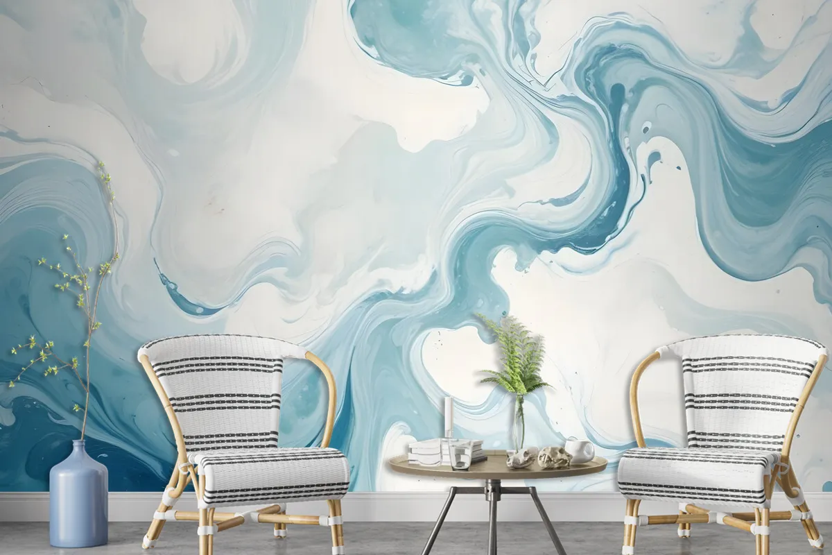 Marble Style Blue Brush Paint Art Wallpaper Mural