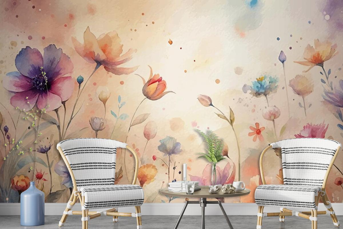 A Minimalist Backdrop Of Beautiful Wildflowers Wallpaper Mural