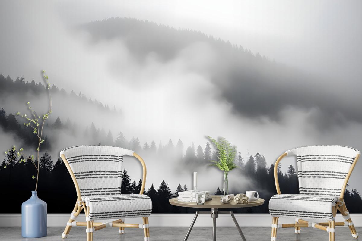 Misty Dark Forest Landscape Wallpaper Mural