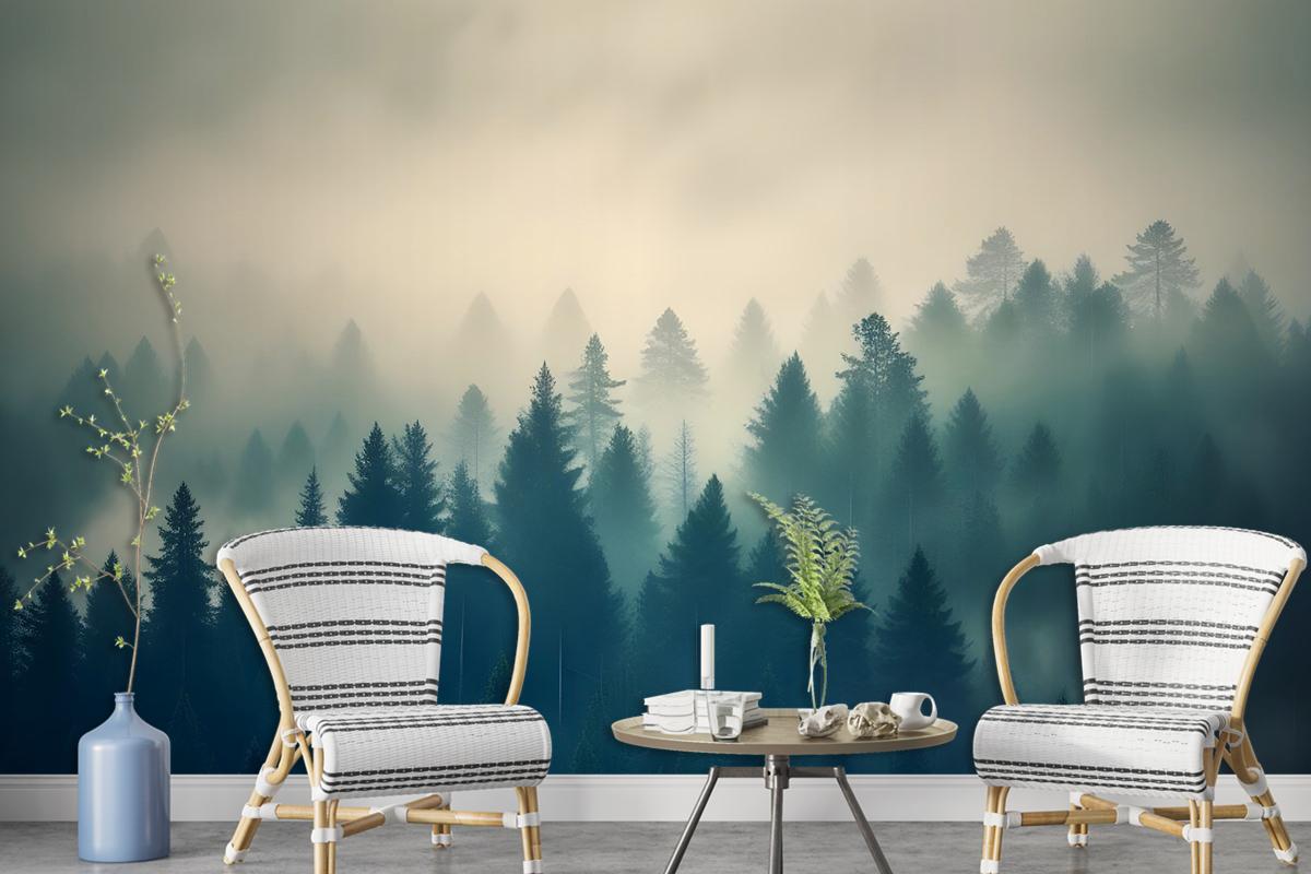 Misty Pine Forest Wallpaper Mural