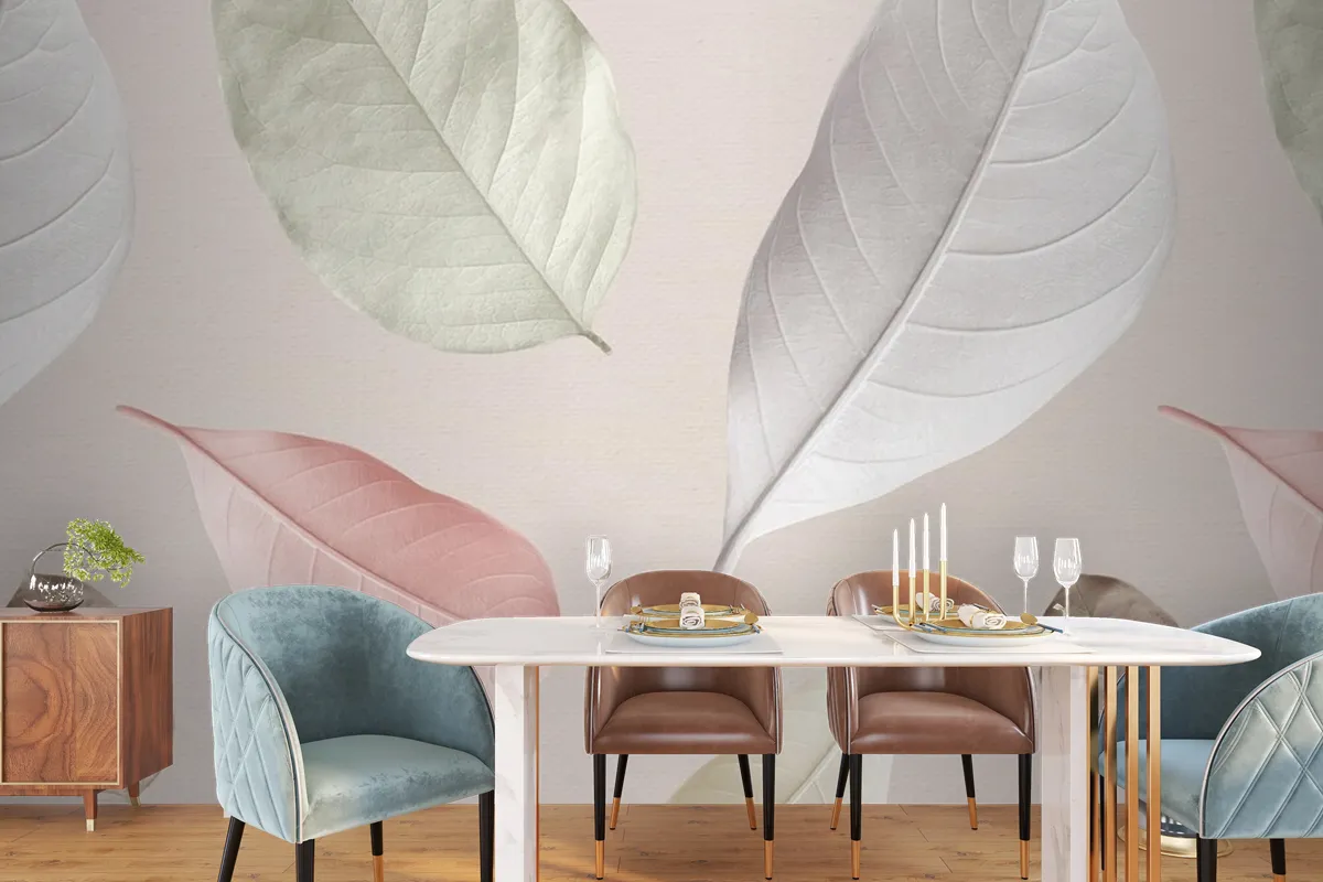 Mix Of Pastel Leaves Design Resource Wallpaper Mural