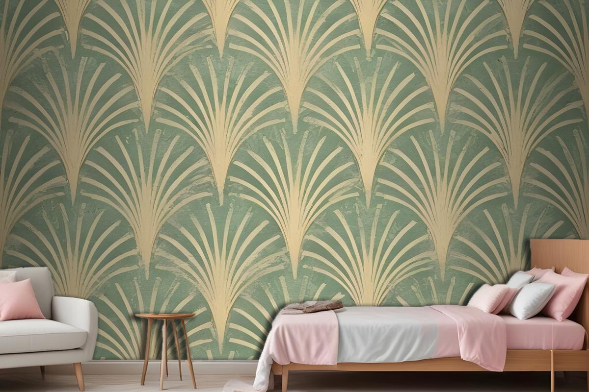 Modern Eau De Nil Art Deco Gold Lines Wallpaper Mural