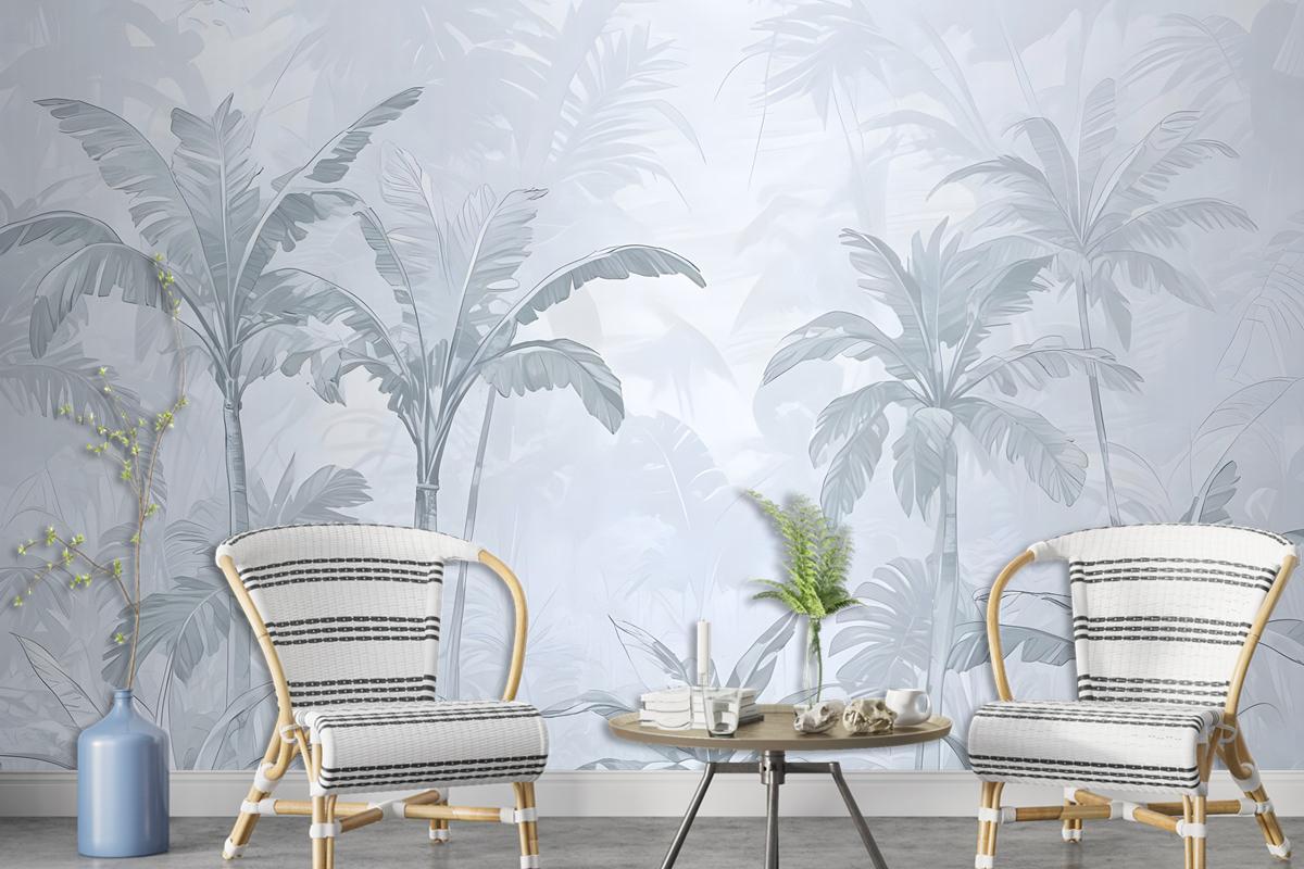 Monochrome Antique Jungle Landscape Wallpaper Mural