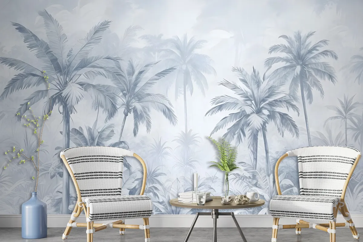 Monochrome Antique Jungle Landscape Wallpaper Mural