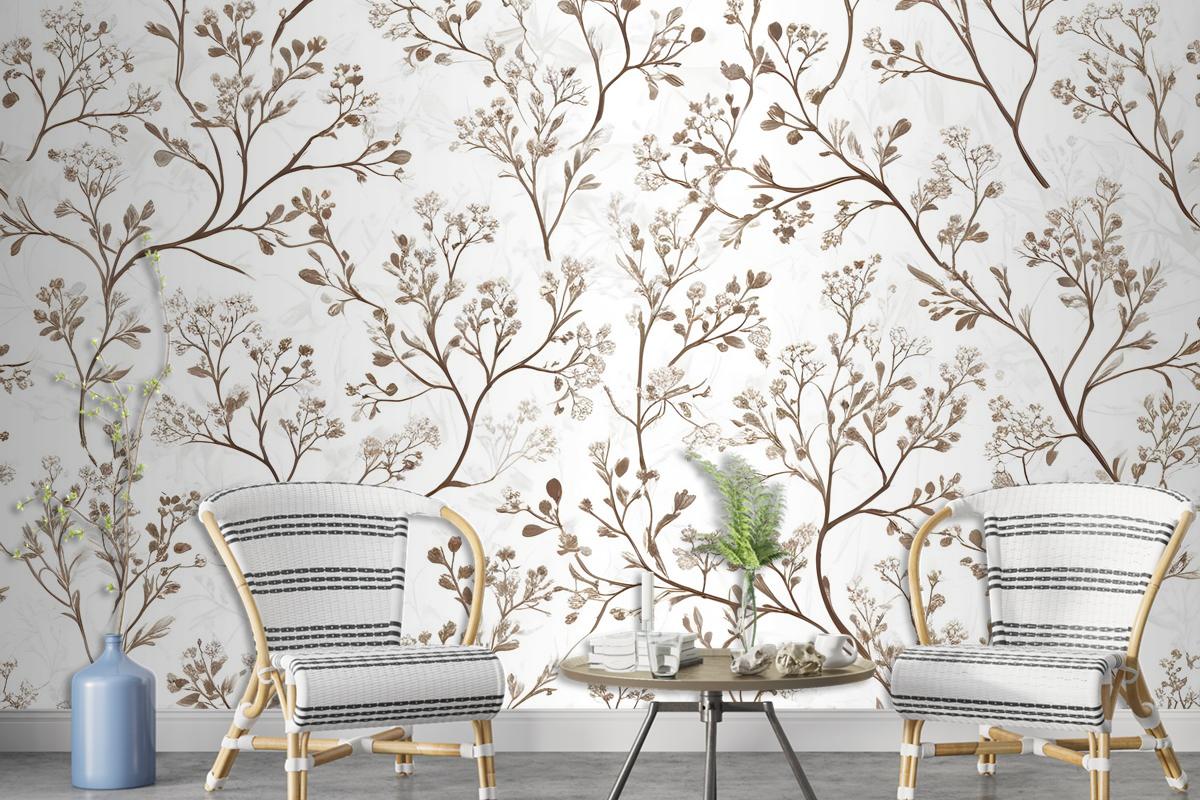 Monochrome Botanical Plants Chinoiserie Wallpaper Mural