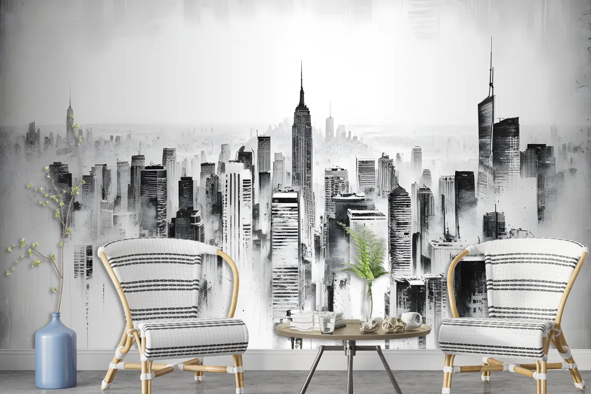 Monochrome Charcoal City Wallpaper Mural