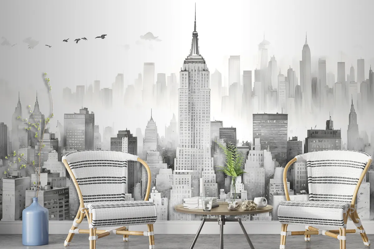 Monochrome Charcoal New York City Black And White Wallpaper Mural