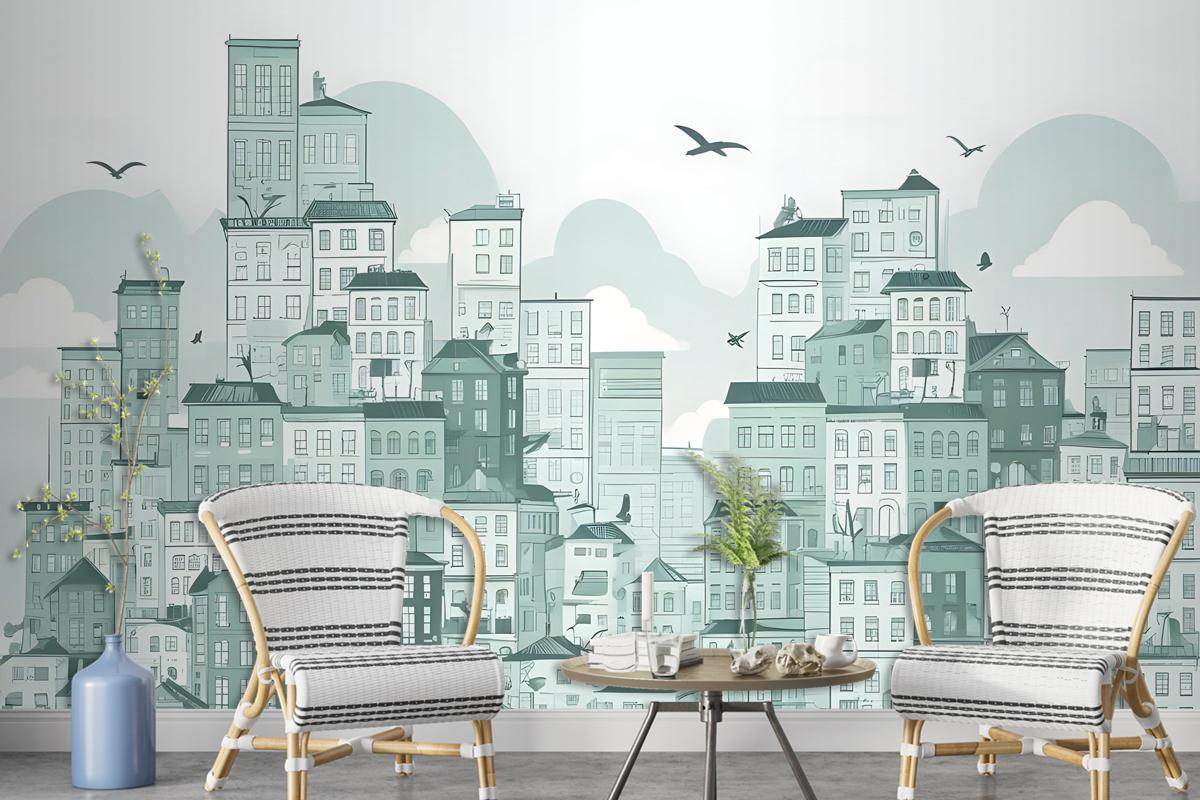 Monochrome City View Wallpaper Mural