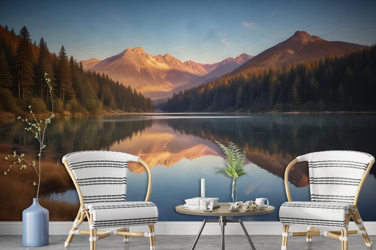 Mountain And Lake Landscape In The Sunrise Wallpaper Mural