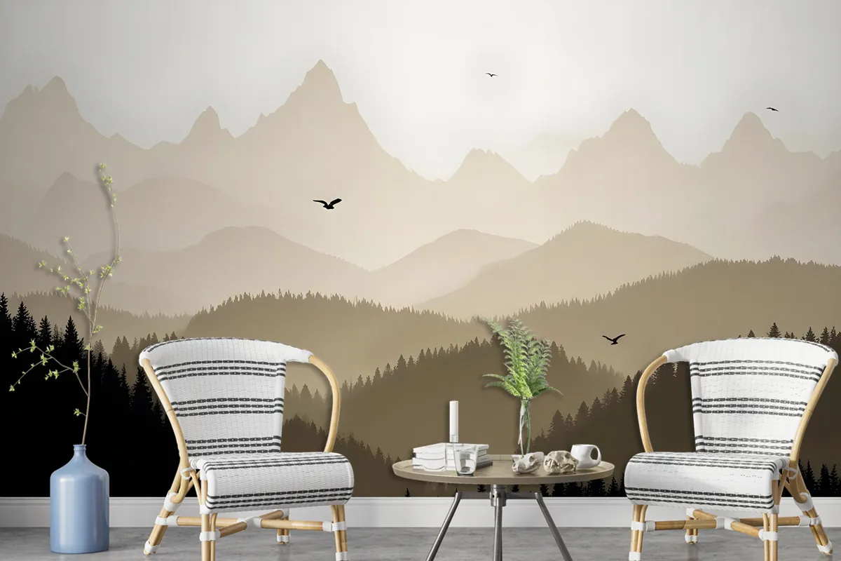 Mountain Landscape Silhouette Wallpaper Mural