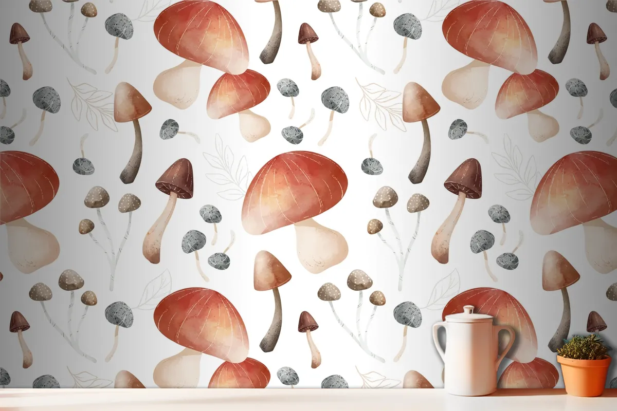 Mushroom Pattern Wallpaper Mural