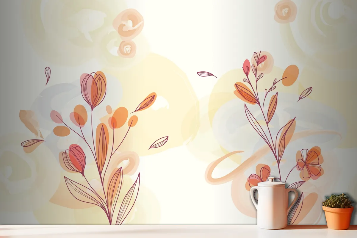 Natural Hand Painted Floral Wallpaper Mural