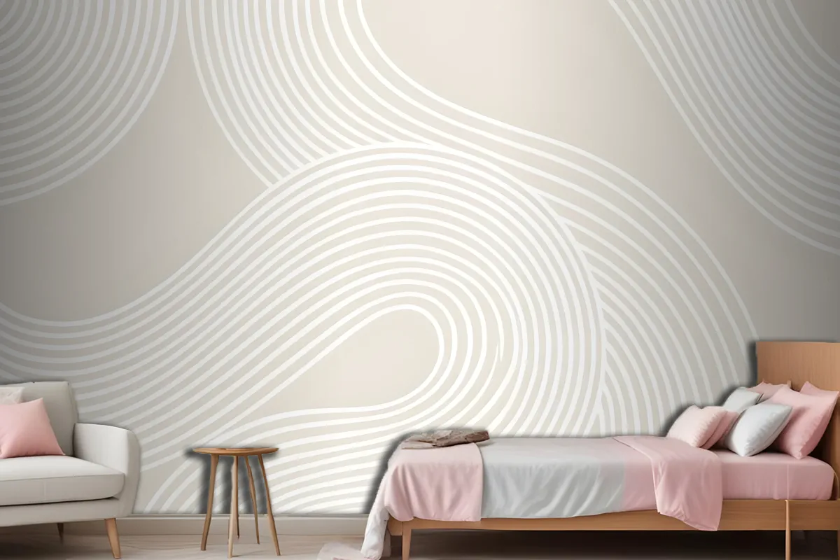 Neutral Curvy Lines Modern Zen Garden Wallpaper Mural