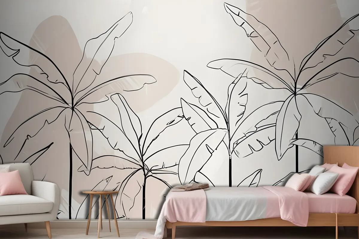 Neutral Pink Inky Tropical Wallpaper Mural